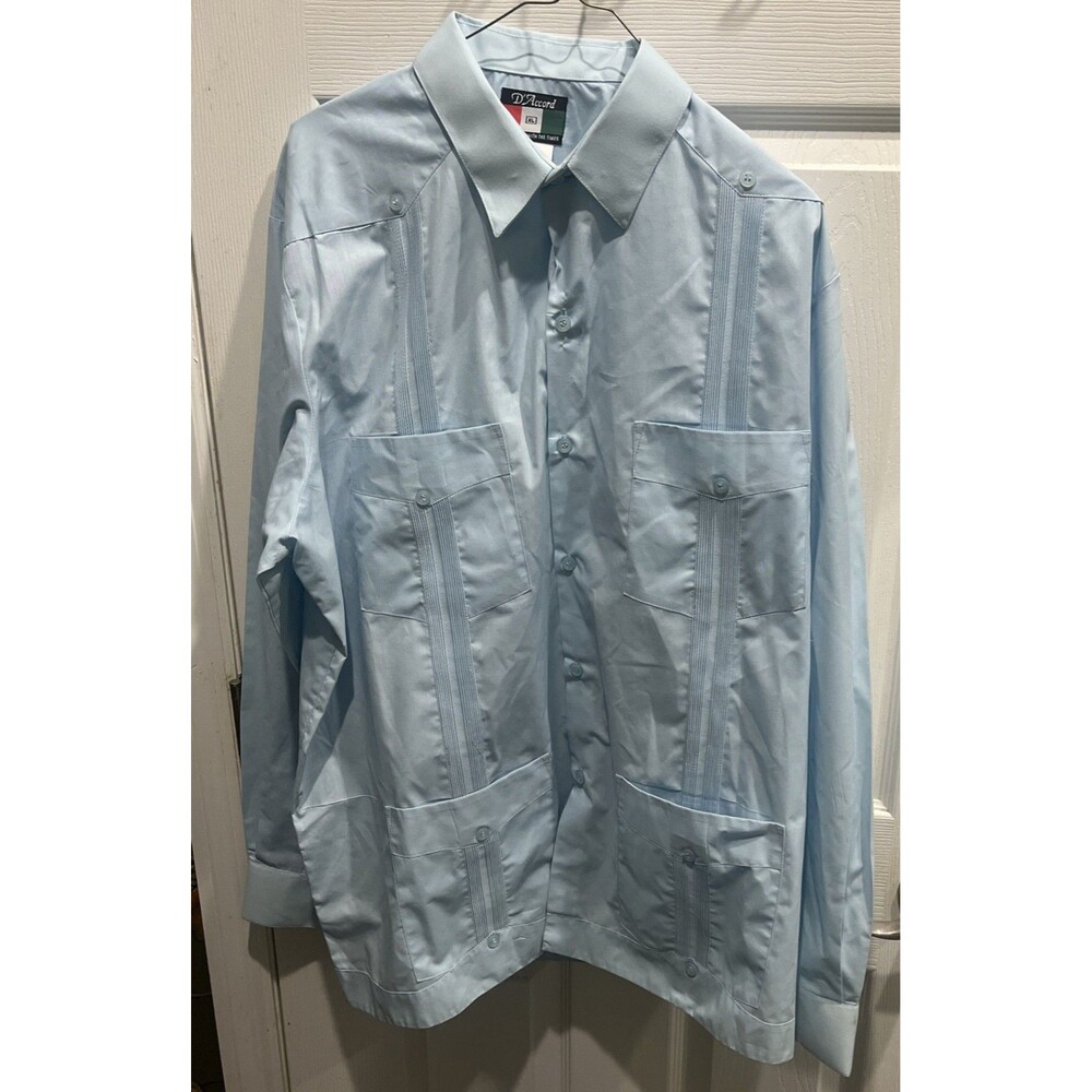 D’Accord Authentic Men’s Cuban Guayabera 4 Pocket Short Sleeve Light Blue XL